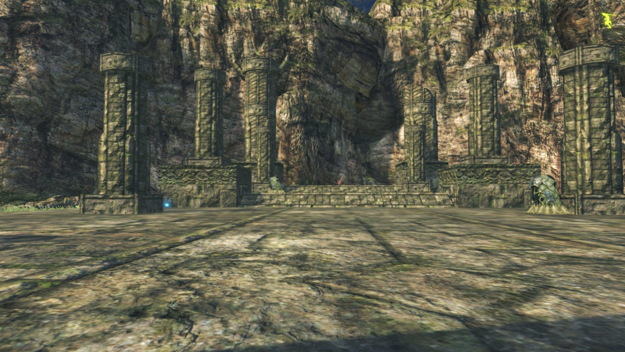 Daksha Shrine, a stone platform with carved pillars at the end of a path above the plain.