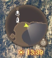 The minimap shows the player’s position, nearby landmarks, and a dotted route toward the current objective.
