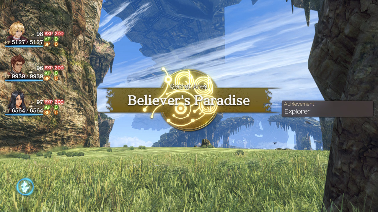 An ornate discovery notification marks the secret area Believer’s Paradise.