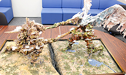 A physical diorama of the Bionis and Mechonis, the two titans that form Xenoblade’s world.