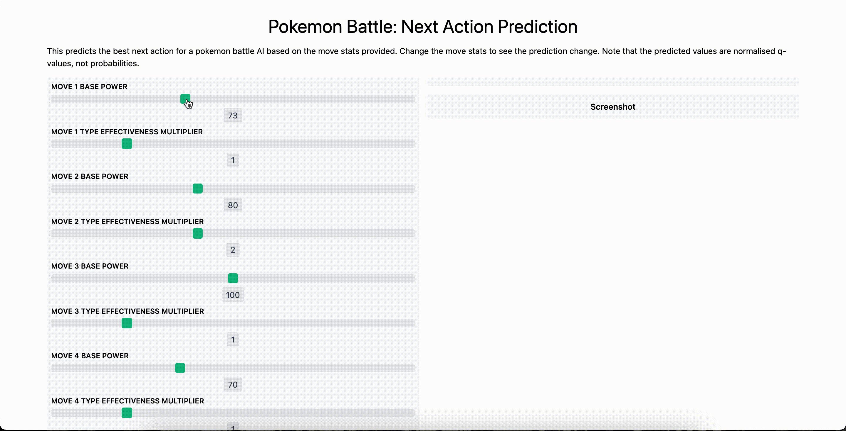 Interactive visualisation of the Pokémon battle agent's move scores